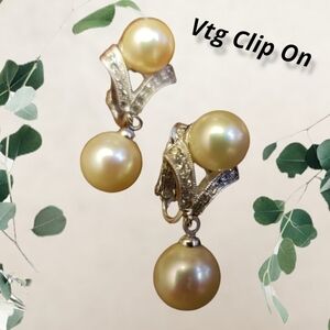 Clip-on Pearl & Diamond Look Earrings Vintage